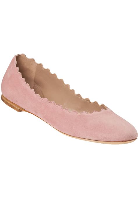 chloé scalloped suede ballet flats in pink lyst