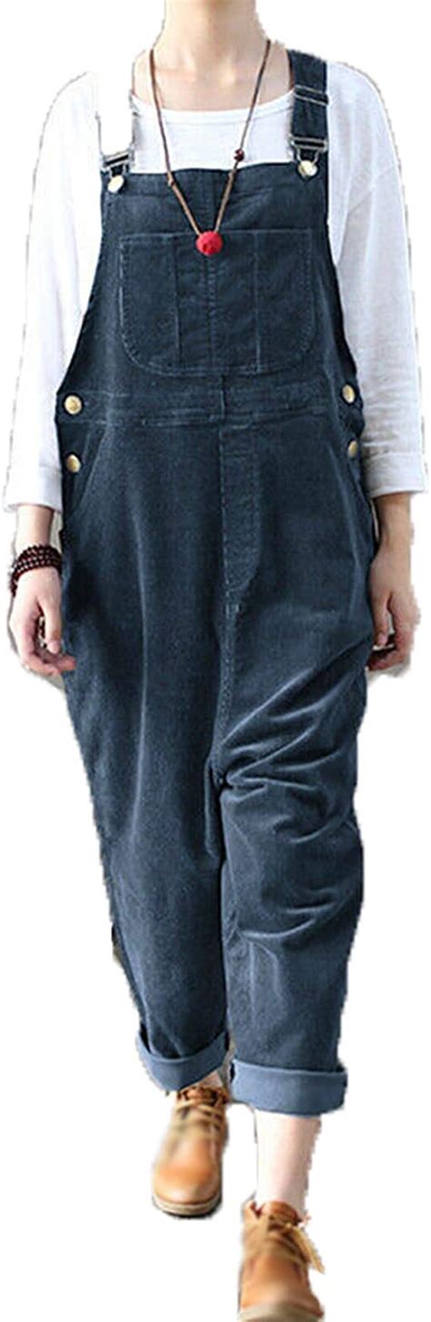 Womens Vintage Corduroy Overalls Casual Loose Plus Size Adjustable