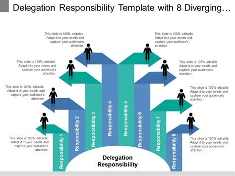 Delegation Responsibility Template With 8 Diverging Arrows Powerpoint