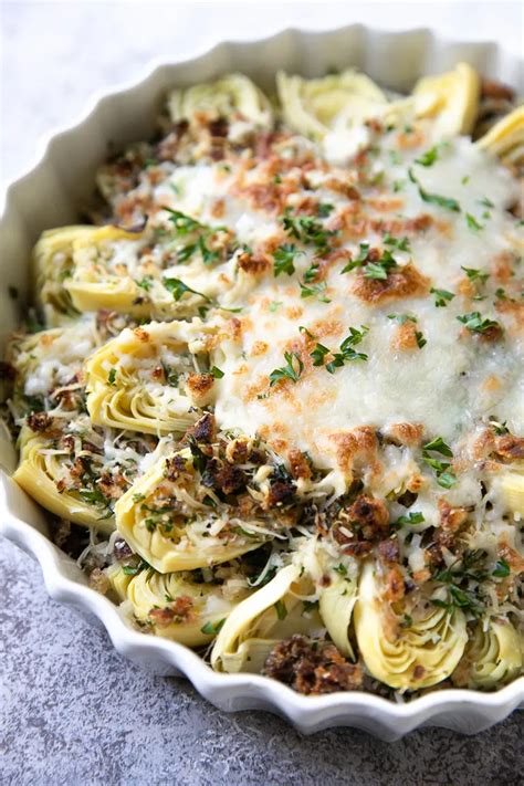 If you can't find baby artichoke hearts, use quartered artichoke hearts and chop them. Canned Artichoke Hearts with Parmesan Bread Crumb Topping ...