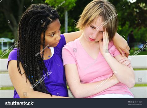 Teenage Girl Consoling Her Sad Upset Stock Photo 35194021 Shutterstock