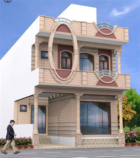 Jodhpur stone elevation | House balcony design, House ... Stone front entry design with columns.