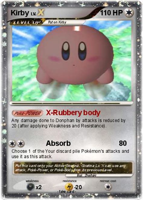 Most of the images say i uploaded them, but i did not create them, did not draw them, nor can i remember where i found them. Pokemon card - Kirby lvl.X by Zhaituki on DeviantArt