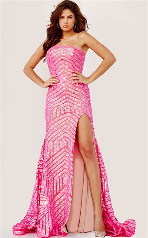 Jovani 06394 Pink Nude Long Fitted Sequin Dress