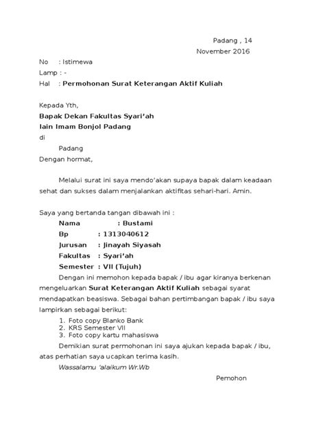 Surat Permohonan Aktif Kuliah Pdf