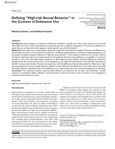 Pdf Defining High Risk Sexual Behavior In The Context Of Substance Use