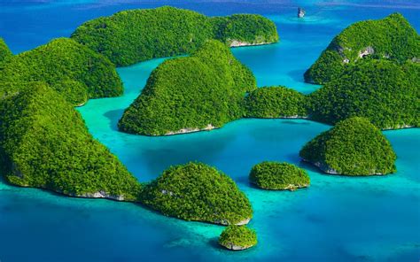 Landscape Tropical Islands Turquoise Sea Green Tree