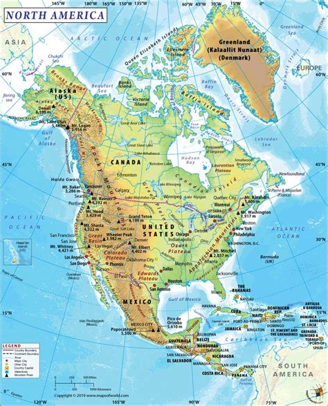 A Map Of North America With The Major Cities And Rivers In Each Country