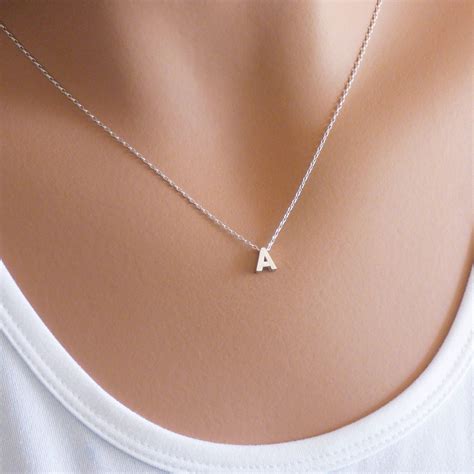 Sterling Silver Initial Necklace Layering Necklace Dainty Etsy