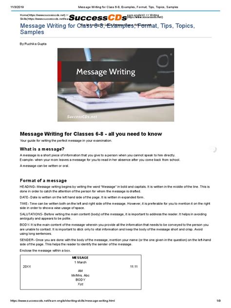 Message Writing For Class 6 8 Examples Format Tips Topics Samples