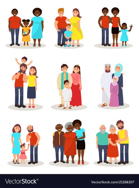 Happy Families Different Nationalities From Vector Image