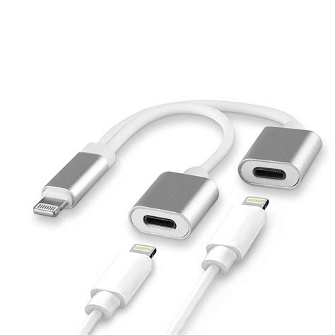 Silver Smart Dual Lightning Splitter Cable 2 In 1 Adapter For Iphone X 7 8