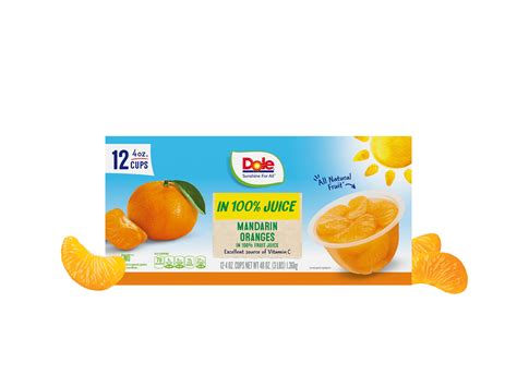 Dole Mandarin Orange Fruit Bowls In 100 Juice 12 Count Dole Sunshine