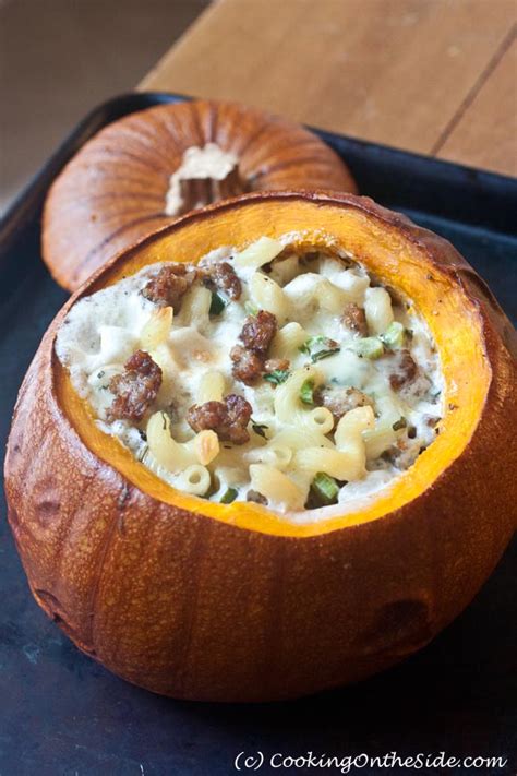 Mac And Cheese Stuffed Pumpkin Cooking On The Side