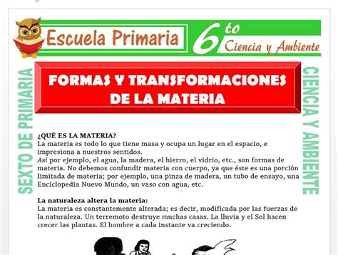 Formas Y Transformaciones De La Materia Para Sexto De Primaria