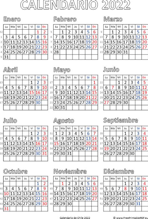 Calendario De Chile 2022 Imprimir El Pdf Gratis