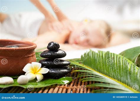 Spa Massage Under Tropical Palm Beautiful Young Woman Getting Spa