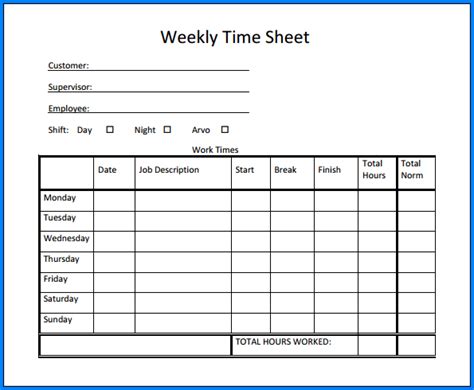 √ Free Printable Weekly Timesheet Template Word Templateral
