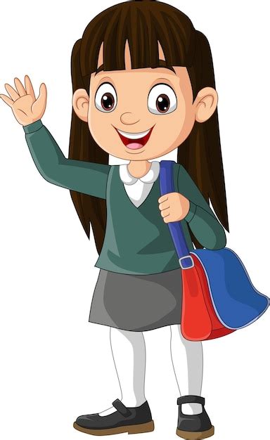 Premium Vector Cartoon School Girl With Backpack Waving Hand