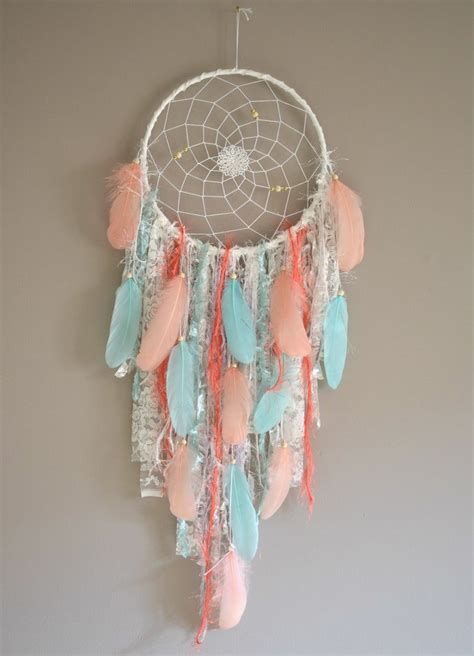 Big Dream Catcher Wall Hanging Teal Coral Dream Catcher Etsy Dream