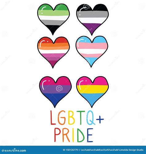 Cute Lgbtq Pride Hearts Cartoon Vector Illustration Motif Set Hand Drawn Isolated Romantic