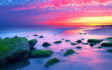 Nature Landscapes Sunset The Hague Netherlands Sea Coast Rocks Red Sky