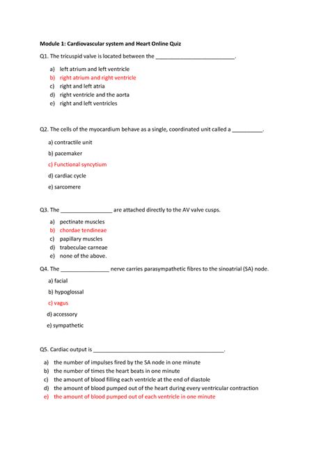 Module 1 Cardiovascular System and Heart Online Quiz Answers - Module 1
