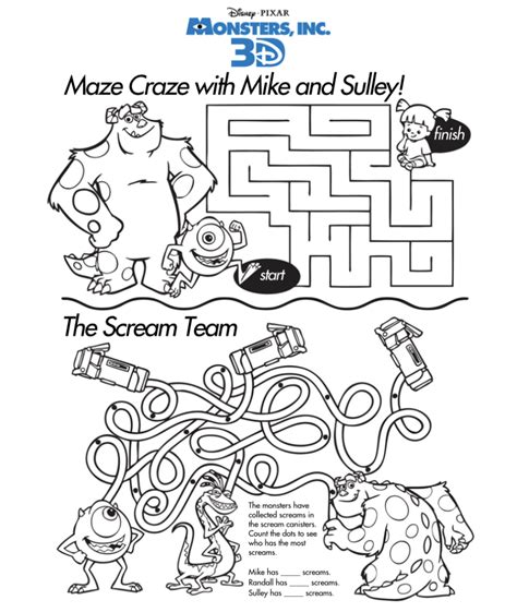 Monsters Inc Free Activity Sheet Printables Maze Door Hangers And