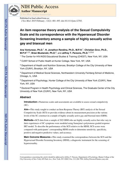 Pdf An Item Response Theory Analysis Of The Sexual Compulsivity Scale
