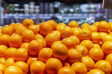 Ripe Oranges On The Counter In The Supermarket Vitamins And A Healthy