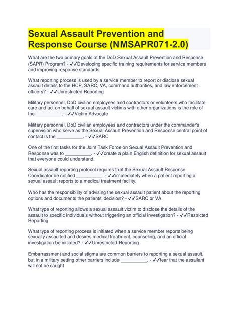 Sexual Assault Prevention And Response Course Nmsapr071 20 50 Questions With 100 Correct