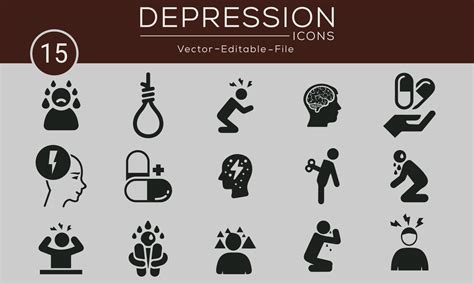 Depression Concept Icons Set Contains Such Icons Problem Solving