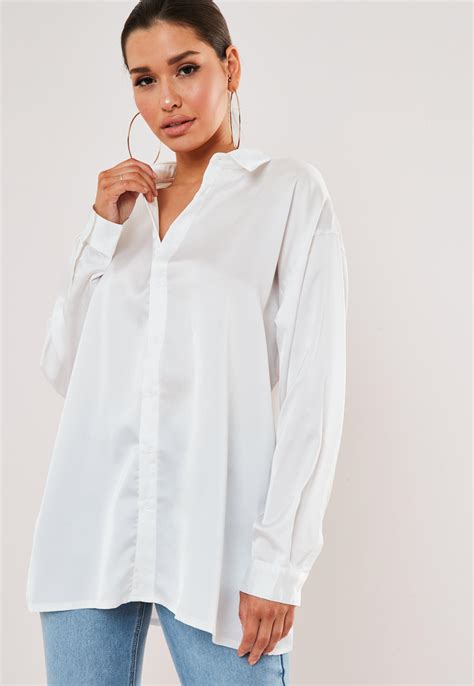 Missguided White Extreme Oversized Satin Shirt Save Lyst