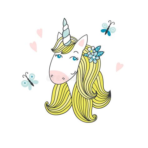 Cute Cartoon Unicorn Head Isolated On White Stock Vector