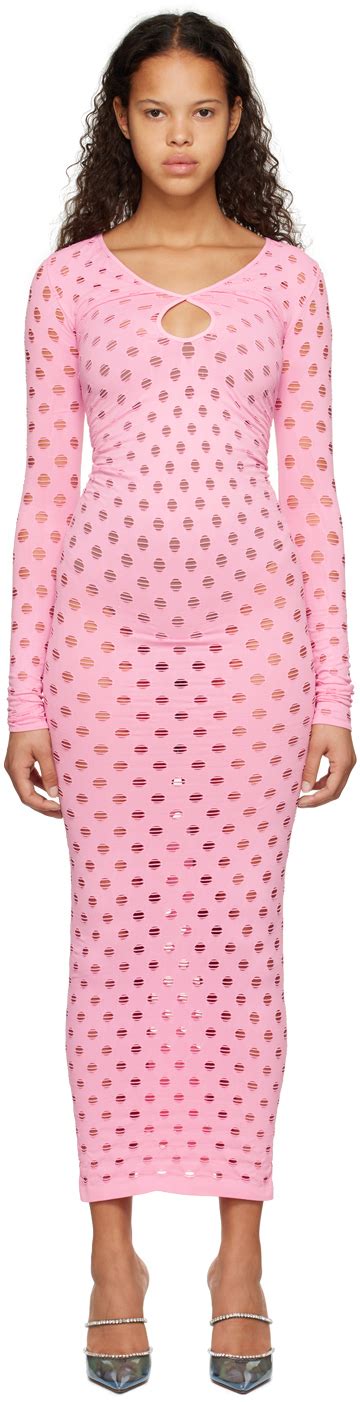 Maisie Wilen Pink Perforated Midi Dress Maisie Wilen