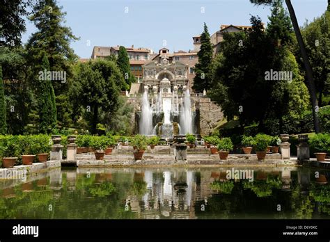 Villa D Este Tivoli Italy View Over The Level Gardens And Fishponds