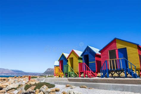 Row Colorful Bathing Huts Muizenberg Beach Cape Town South Africa Stock