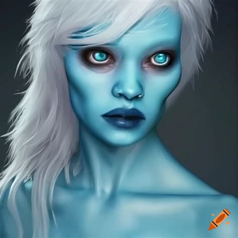 character design of a blue skinned alien woman on craiyon