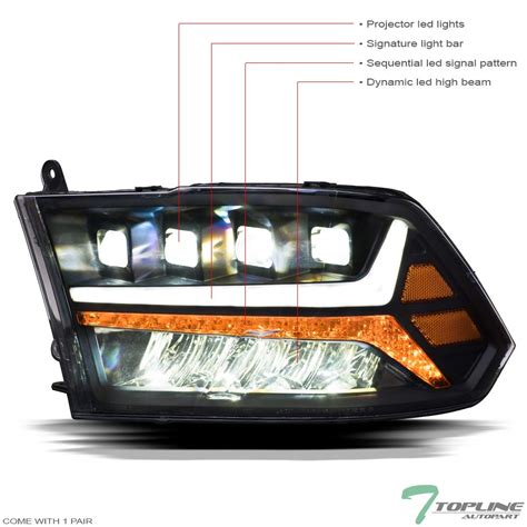 Buy Topline Autopart Black Housing Full LED Sequential Quad Projector Headlights Signal Amber