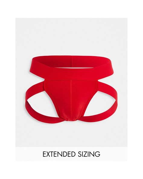 asos jock strap with leg strap in red for men lyst