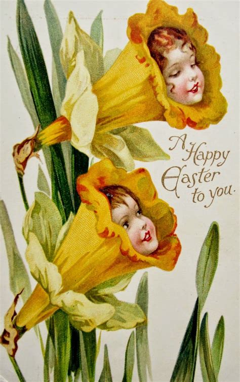 Nister Fantasy Girl Flowers Easter Postcards Vintage Easter Postcards Vintage Easter Cards