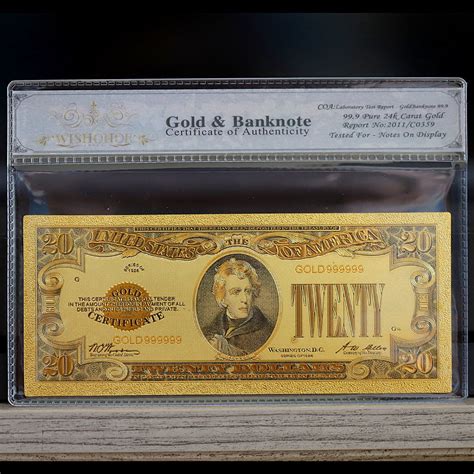 100mg 24k Gold 1928 20 Twenty Dollar Bill Gold Certificate Banknote