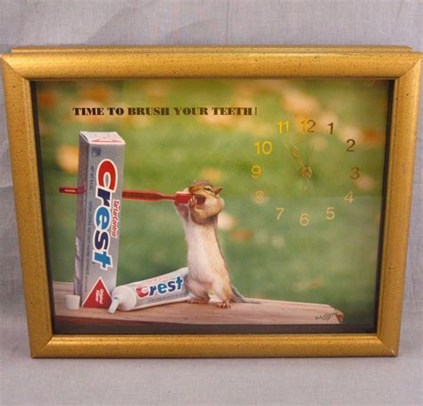 Time To Brush Your Teeth Wall Hanging Clock 12x15 Chipmunk Dentist Crest Dental Hanging Clock