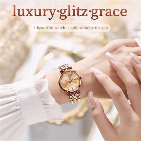 Olevs Luxury Rose Diamond Dial Rose Gold Ladies Watch 5536