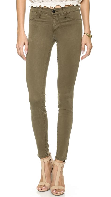 Lyst J Brand 485 Mid Rise Super Skinny Jeans In Green