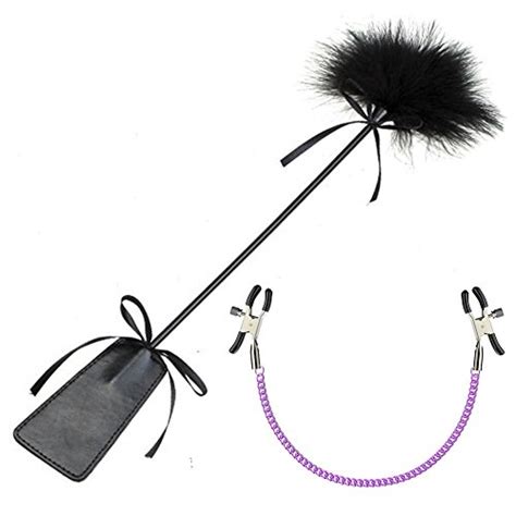 love flirting flirt whip hand slapper spanking paddle feather tickler with nipple clamps clips