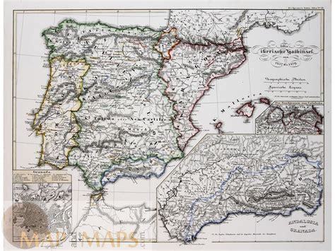 Spain Portugal Antique Map Iberian Peninsula Spruner 1846 Mapandmaps