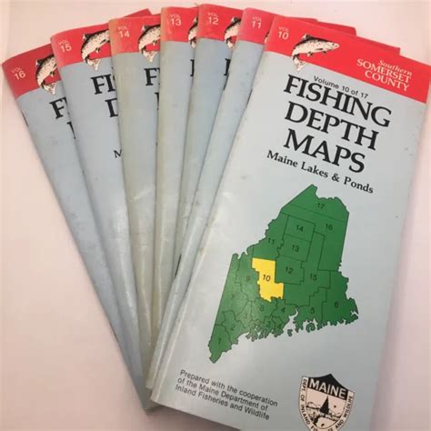 7 Vintage Fishing Depth Maps Maine Lakes And Ponds Somerset Piscataquis