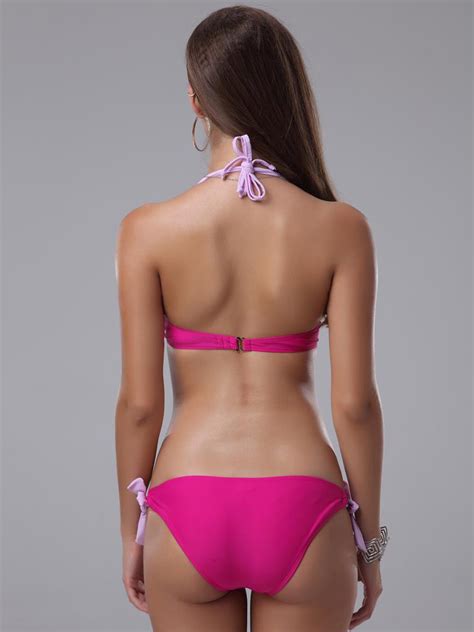 Sexy Two Tone Halter Lycra Spandex Womens Bikini Swimwear