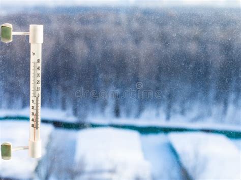 Thermometer On Home Window In Cold Winter Day Stock Image Image Of